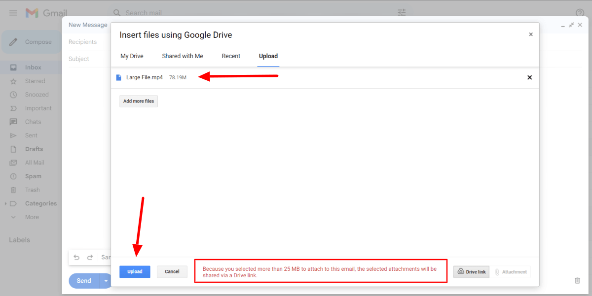 select files and click on upload